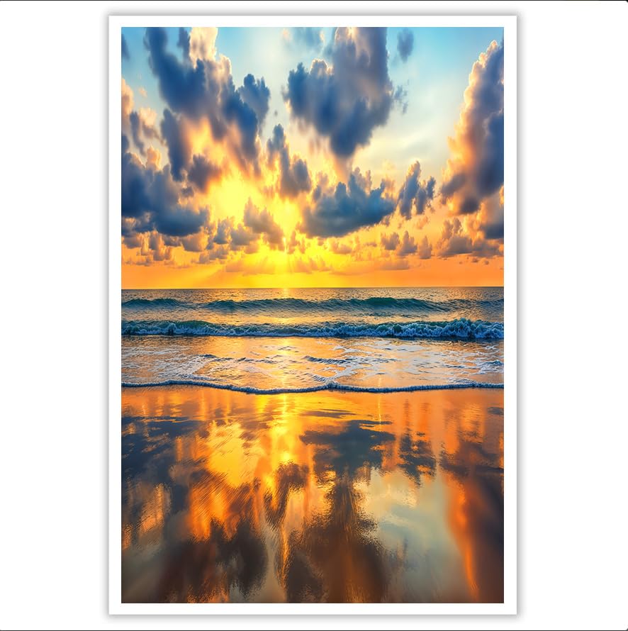 Lienzo de paisaje marino realista en naranja dorado de 60x90 cm para pared
