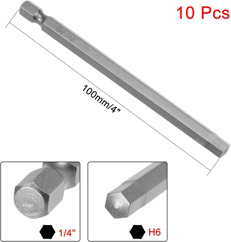 uxcell 10Pcs 1/4 inches Hex Shank 100mm Length Magnetic Hex Head H6 Screwdriver Bits S2 Alloy Steel