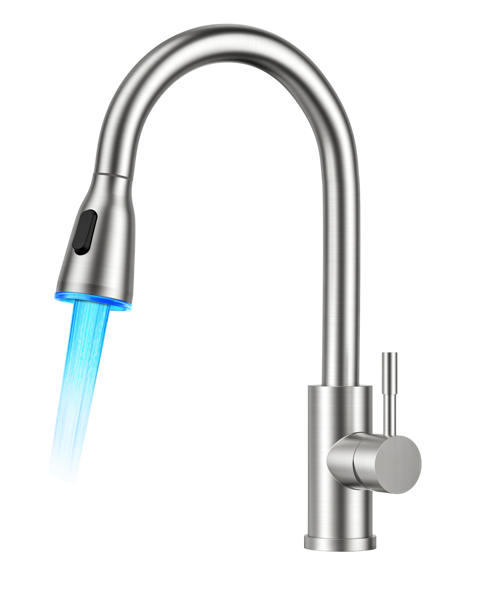 FORIOUS LED Kitchen Tap with Pull Out Spray, High Pressure Kitchen Sink Mixer Tap with LED Light Spray Head, Swivel 360°, 2 Functions, Single Lever, Stainless Steel