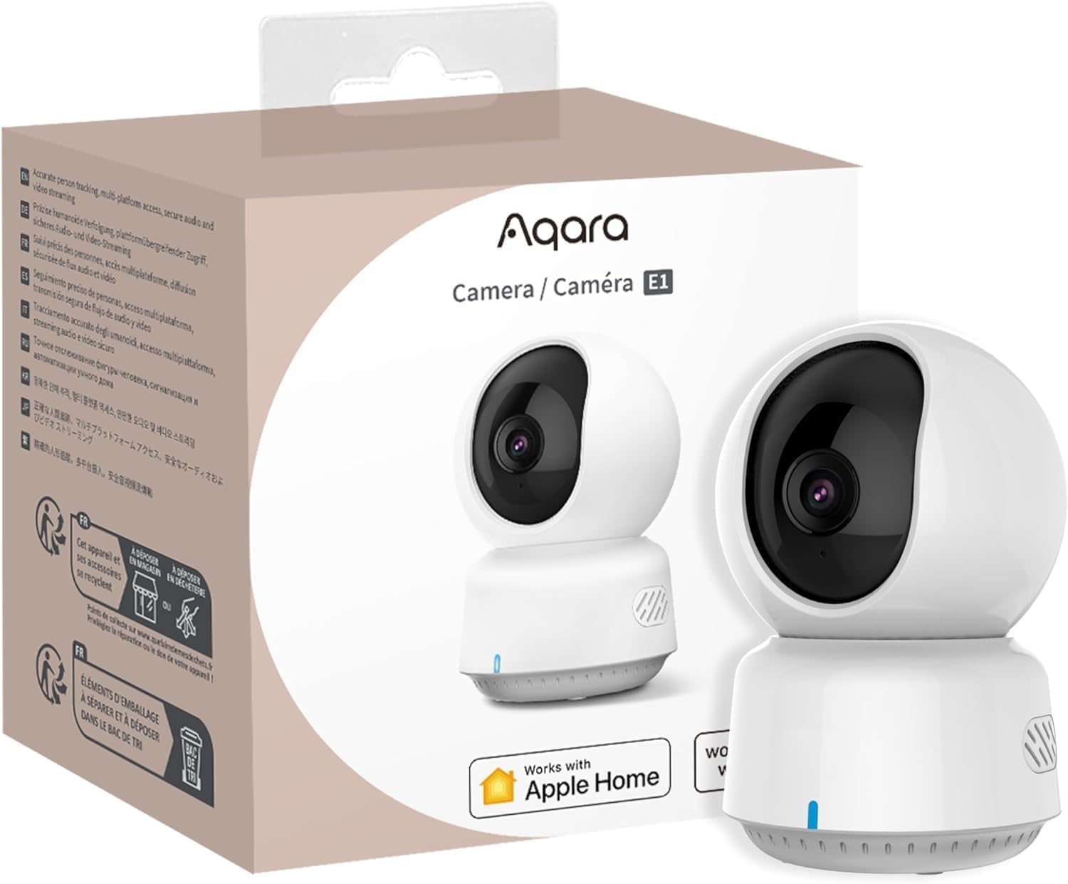 Aqara 2K Innenraum Sicherheit Kamera E1, Schwenken & Neigen, HomeKit Secure Video, Zwei-Wege-Audio, Nachtsicht, Personenverfolgung, Wi-Fi 6, Unterstützt HomeKit, Alexa, Google Home, SmartThings, IFTTT