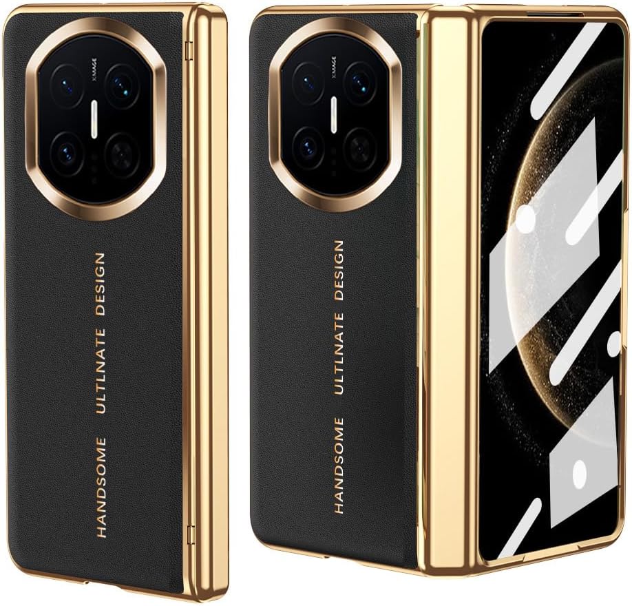 ZORSOME for Huawei Mate X7 Full Body Protective Case,Built in Screen Protector & Hinge Protection,Electroplated Frame + Leather Shockproof Protective Cover (Black)