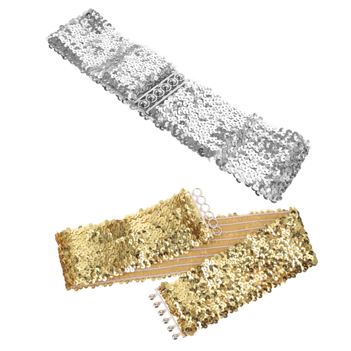 Healeved 8 Piezas Cinturón Elástico de Lentejuelas para Mujer, Ajustable Acentúa Curvas, Adecuado para Fiestas y Carnavales, Tejido y Aleación de Zinc
