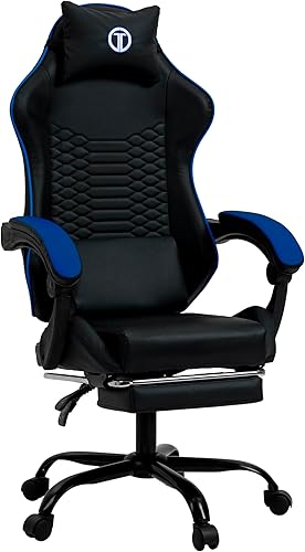 Titano Cobra Elite - Silla de juegos con reposapiés, diseño cómodo con asiento acolchado de cuero, ruedas de 360 con soporte completo reforzado de