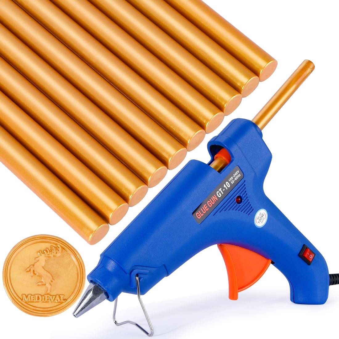 Kit de sellado de cera con pistola de cera y 10 varillas grandes de sellado de cera dorada, para hacer sellos de cera para sobres, invitaciones de