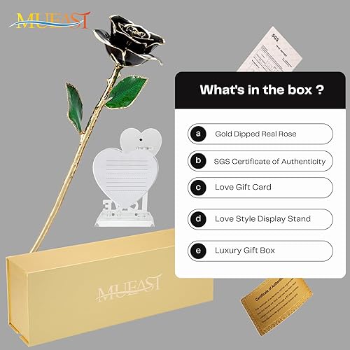 Miniatura 6 de Rosa real bañada en oro, regalo romántico para su novia, hija, aniversario, día de San Valentín, Navidad (rosa con soporte de amor)