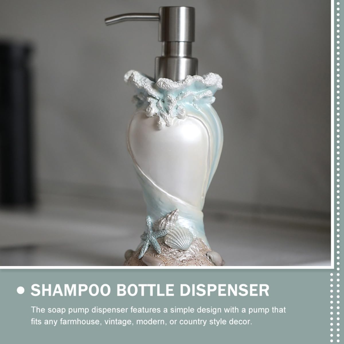 DECHOUS Sommerfest Dekorativer Seifenspender in Muscheloptik aus Kunstharz und Edelstahl 200ml Lotion Spenderflasche für Badezimmer und Hotel mit Ergonomischem Design