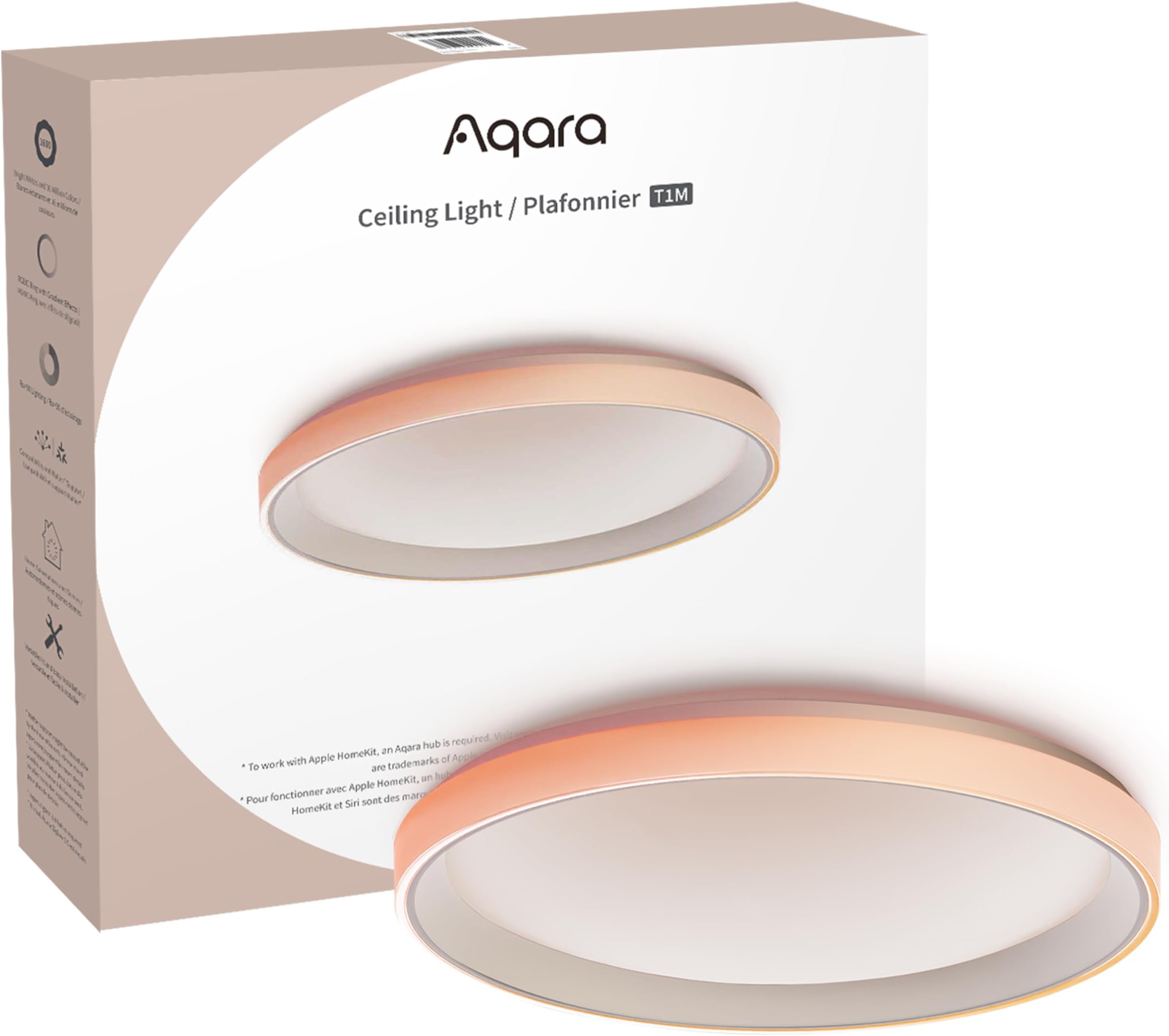 Aqara T1M LED Ceiling Light with Matter, Zigbee 3.0 HUB, RGB + IC with Gradient Effects and 16 M Colors, 40 W 3450 lm, Adjustable White 2700-6500 K, Supports HomeKit, Alexa, Google and IFTTT