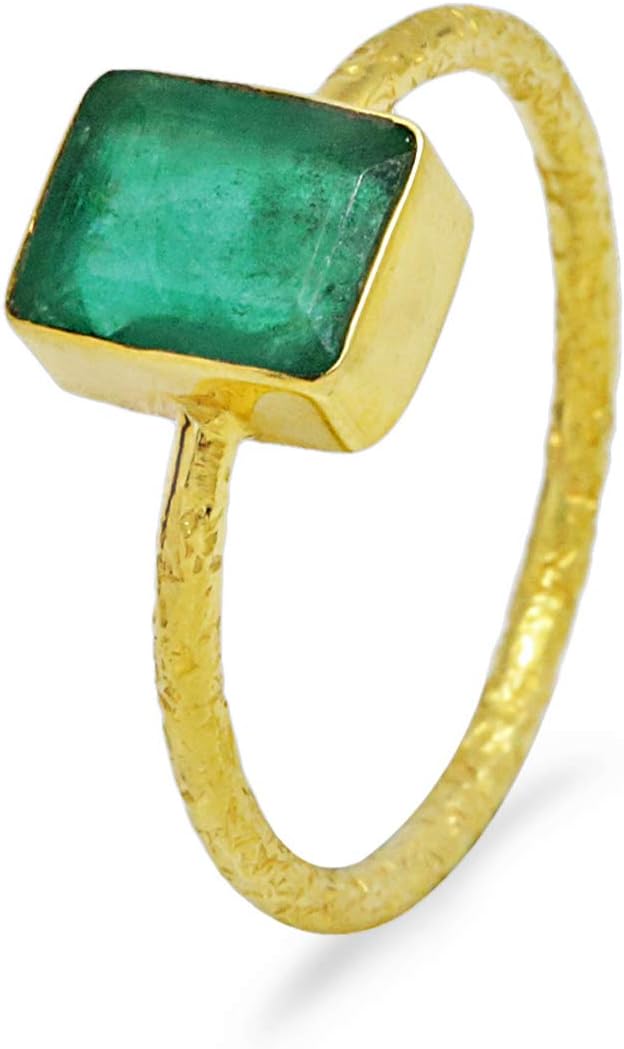 Shweta CreationsCertified Handcrafted 18K Yellow Gold With Sqaure Shape 1.55 Carat Real Genuine Emerald Gemstone Rings For Women Jewelry Gifts