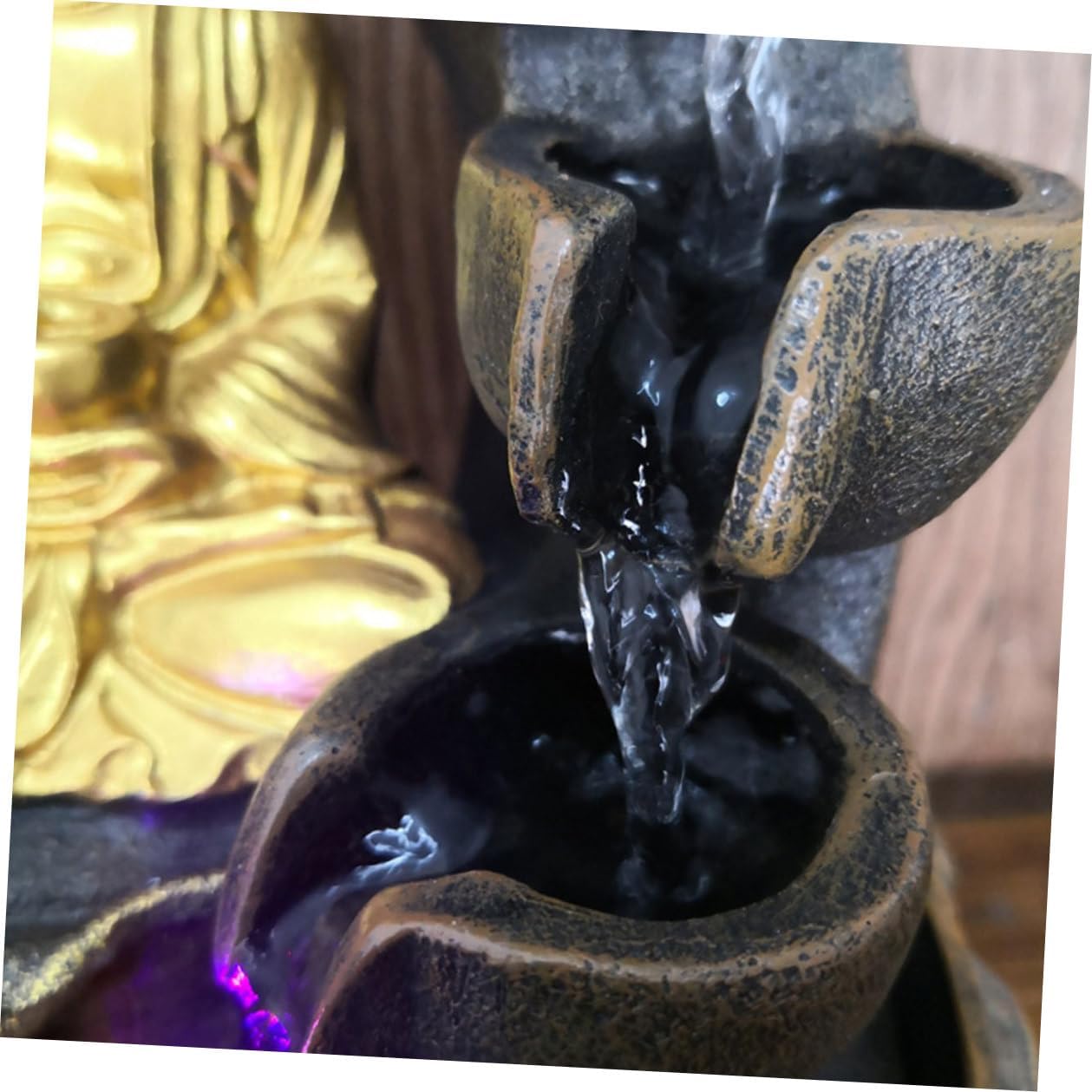 Resin Buddha Tabletop Waterfall Fountain Statue with Flowing Water Feature for Home Office Decor Chinese-Inspired Zen Garden Ornament US