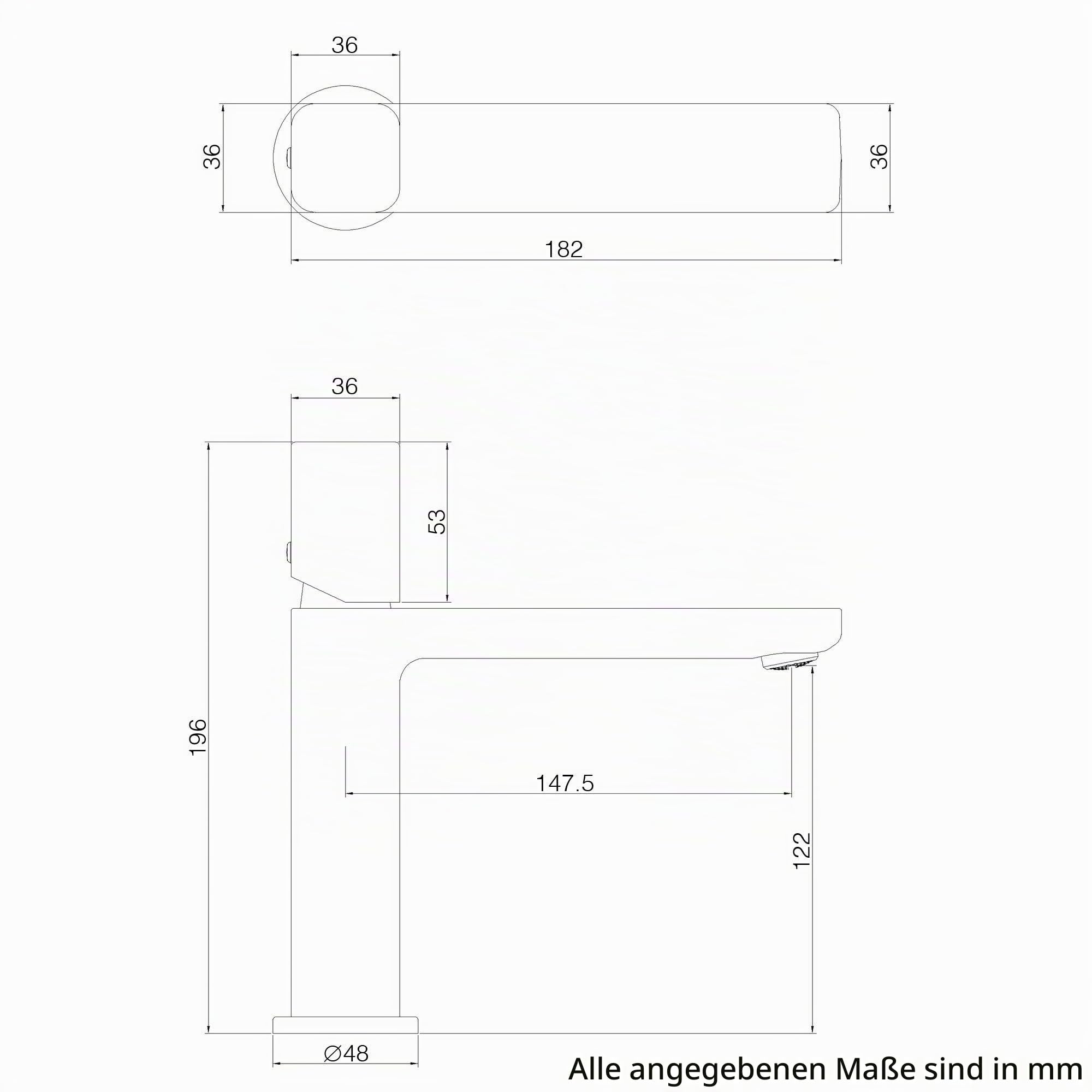 Mai & Mai Waschtischarmatur Weiß 19,6 cm Einhebelmischer aus Messing | Wasserhahn Bad, Waschtisch-Einhebelmischer, eckiges Design, DIN-Anschlüsse WAO-7901