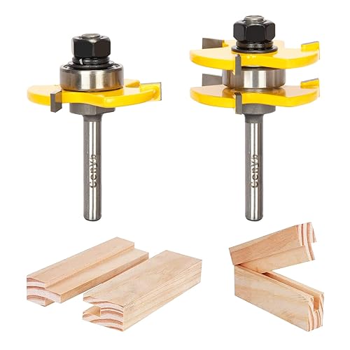 Juego de 2 puntas de ranura y lengüeta de 14 pulgadas, fresadora de madera de 3 alas para puertas, cajones, estantes, pisos