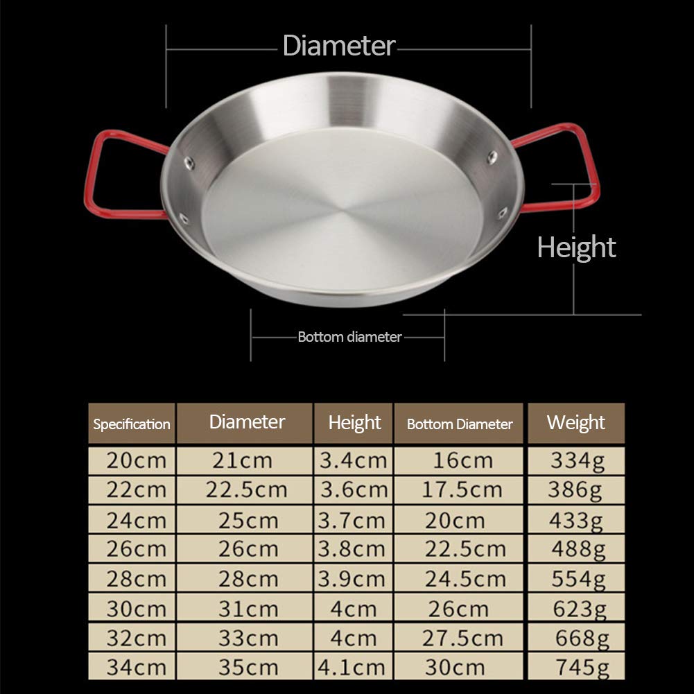 Paellera profesional de acero inoxidable antiadherente, asas antiquemaduras, universales para todas las fuentes de calefacción para el hogar, hotel, restaurante, plata, 36 cm