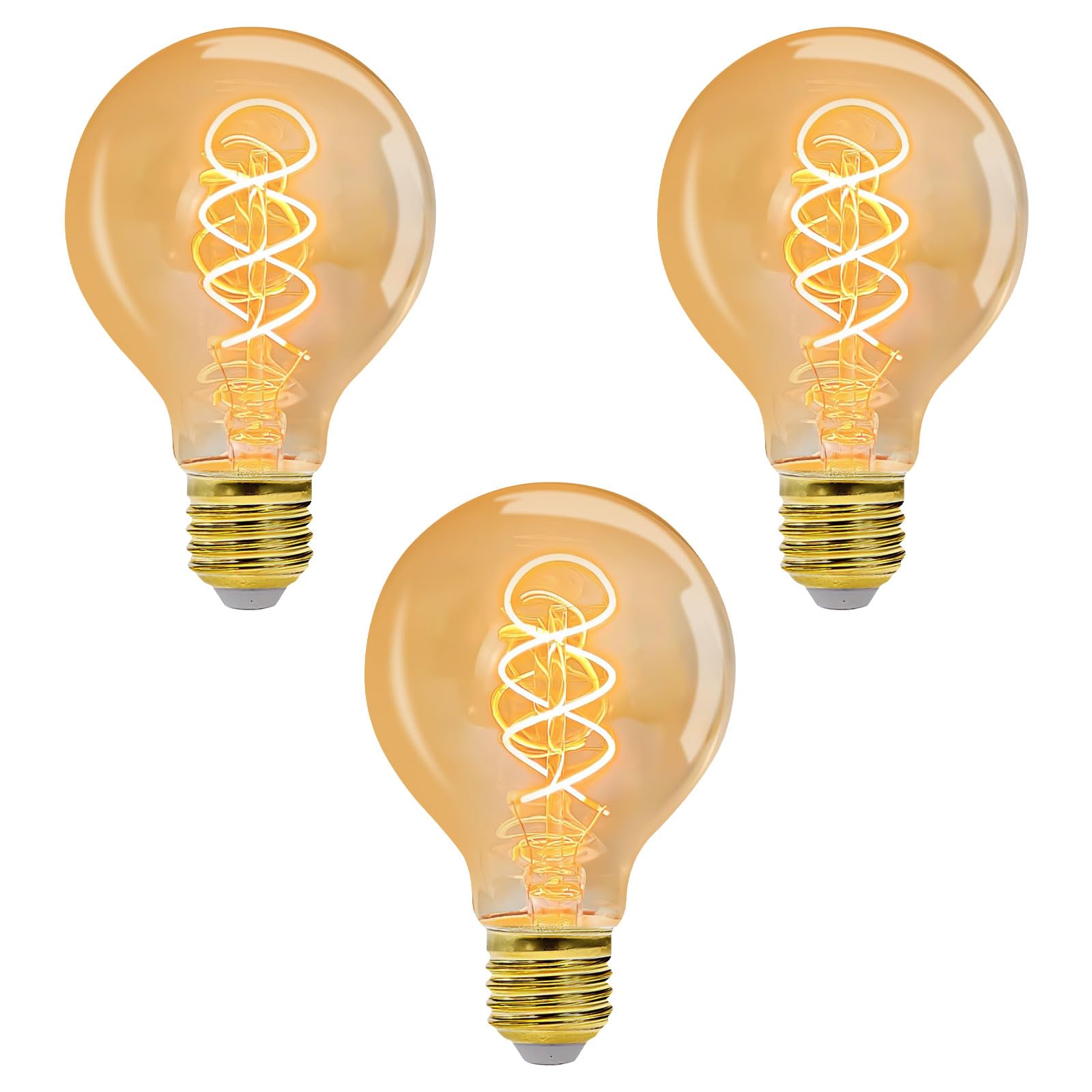 MLOQI 3 Pack E27 Screw Bulb,G80 Edison Vintage LED Light Bulbs, 4W(40W Equilavent), 2200K, Amber Glass, Warm Yellow Glow