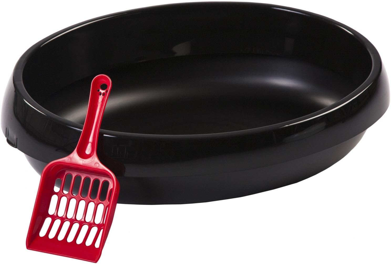 Iris Ohyama Cat Litter Tray with Scoop, Up to 4kg, Black, Open Top, Cat Litter Box, High Sided, for Kitten, Rabbit, Small Deep, BPA Free, Easy to Clean, PNE-480