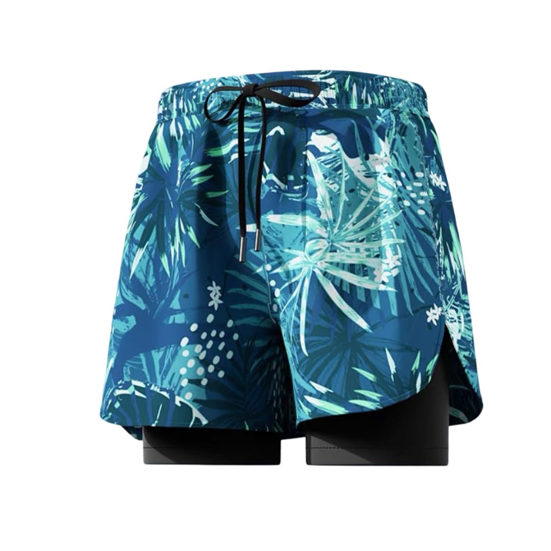 Men's Quick Dry Swim Shorts/Trunks with Inner Lining | Lightweight 2-in-1 Athletic Shorts for Swimming, Gym & Outdoors | 95% Polyester 5% Spandex, Floral & Geometric Prints-image-1
