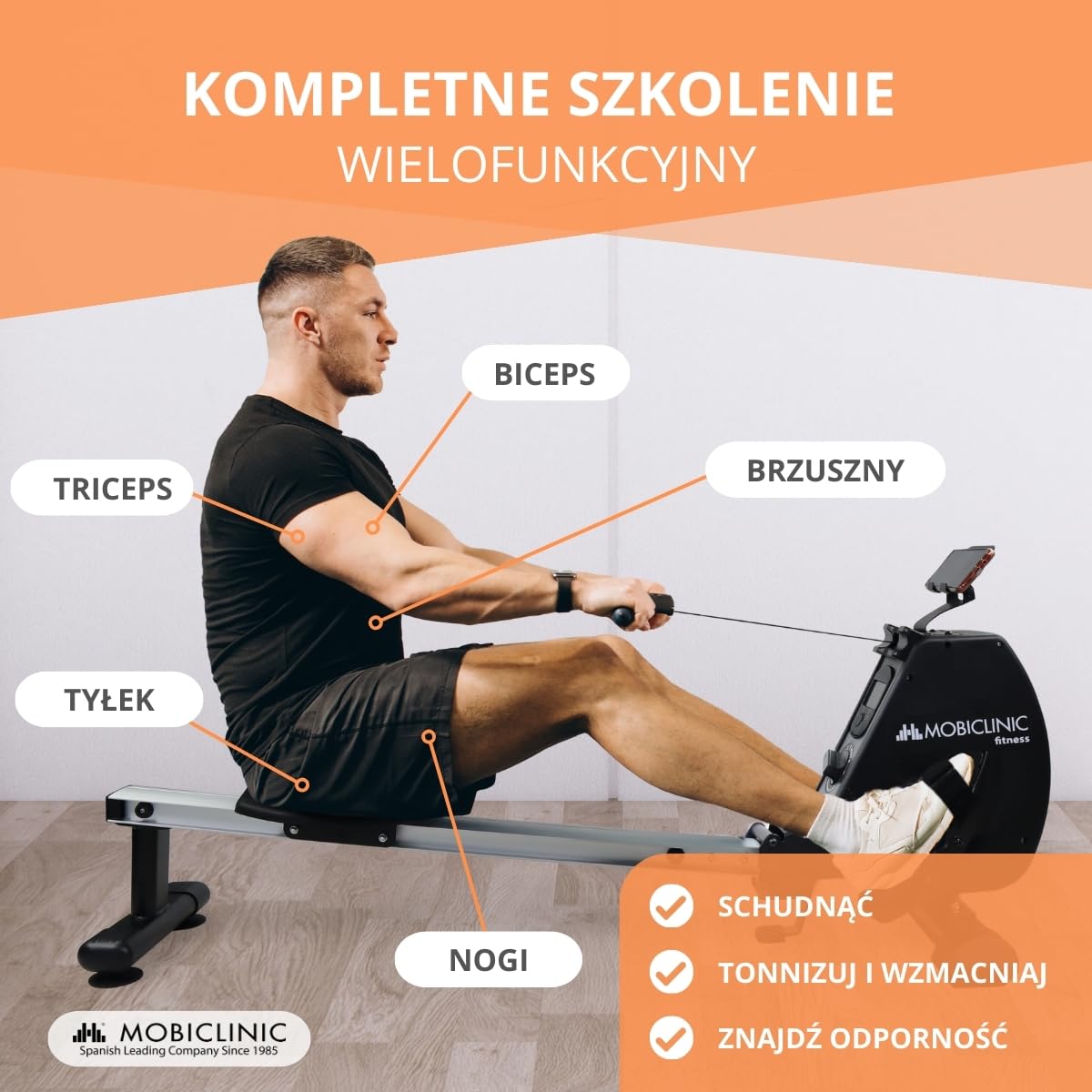 Mobiclinic® fitness, Wioślarstwo, Rowfit, 8 poziomów oporu, Cichy, Rezystor magnetyczny, Monitor lcd, Stojak na telefon komórkowy, Do 120 kg, Koł zamachowe 6 łownia domowa