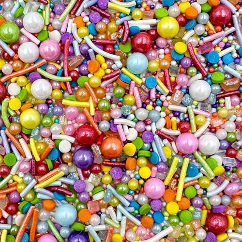 Rainbow Sprinkles For Cake Decorating, 4.6Oz Pastel Jimmies And Pearls Sprinkles Mix For Donut Cookie Baking Brownies Cupcake Ice Cream Toppings