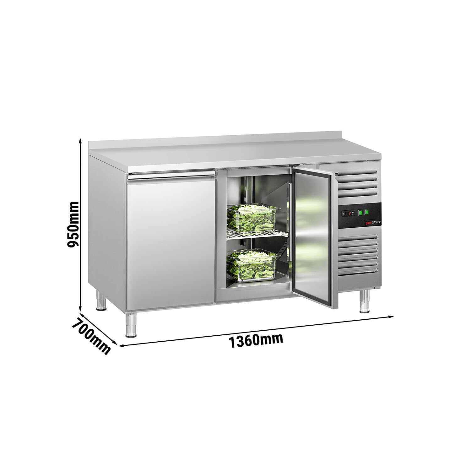 GGM Gastro KTS147AND | Tavolo refrigerante ECO – 1360 x 700 mm – con 2 ante & con alzata