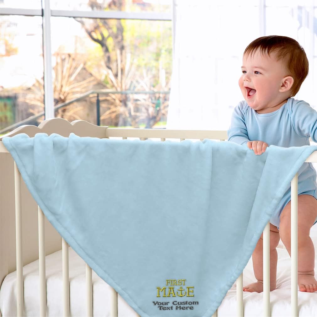 Nursery Bedding Baby Blankets for Boys & Girls Gold Letters First Mate Polyester