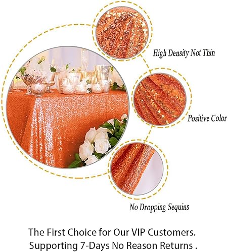 Miniatura 5 de ShinyBeauty Mantel rectangular de 60 x 102 pulgadas, mantel decorativo de lentejuelas naranjas para fiesta de cumpleaños, mantel de mesa de tela