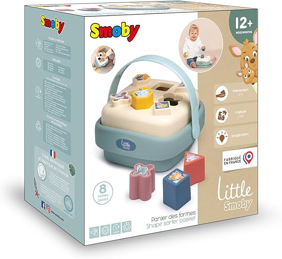 Smoby Little Shape Basket - Sorter - Shape and Colour Recognition - Handle Included - From 12 Months - Made in France