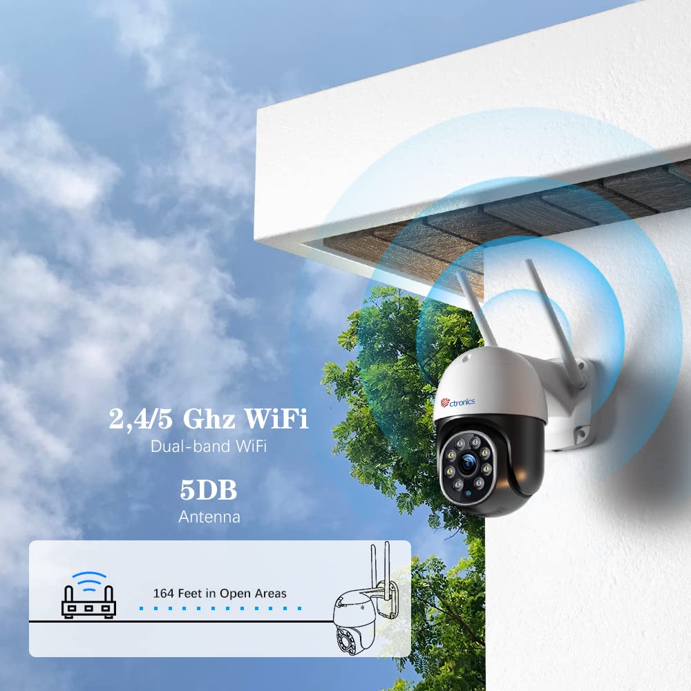 Ctronics 5MP Überwachungskamera Aussen WLAN, 2,4/5GHz Dualband WiFi PTZ IP Kamera Outdoor mit Personenerkennung, Automatische Verfolgung, Farbnachtsicht 20M, 355°/90°, IP66, TF/Cloud/PC (1 pcs) | 2,4/5GHz Dualband WiFi,Personenerkennung,Automatische Verfo