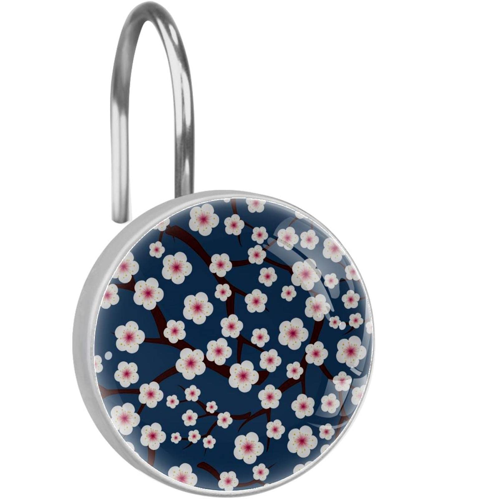 Crochets rideau de douche acier inoxydable anti-rouille motif fleurs de prunier lot de 12 pièces