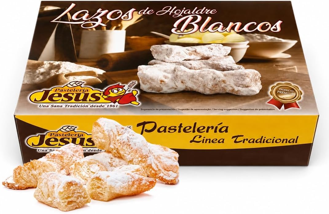 Lazos de Hojaldre Blancos con Miel (1,7 kg) Bollería Artesana, Sin Conservantes ni Colorantes, Dulces Tradicionales para Desayuno y Merienda