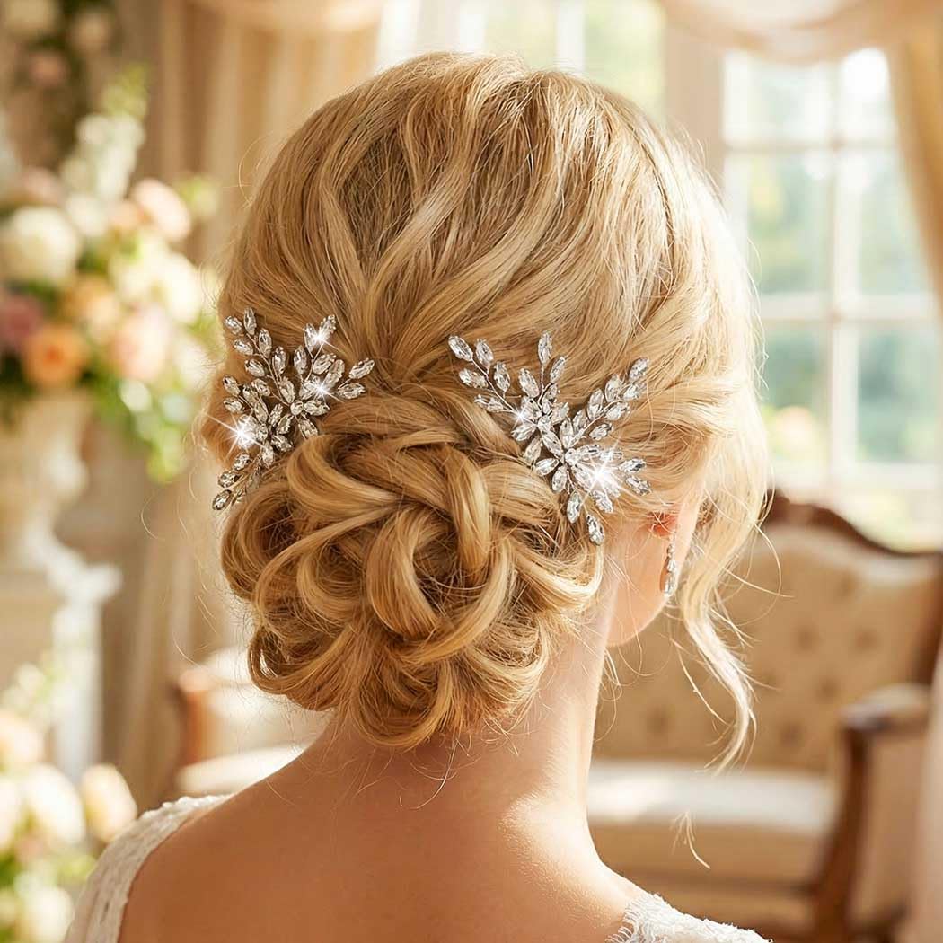 Unicra Silver Rhinestone Hair Pins Crystal Hair Clips Bridal Wedding Hair Accessories for Brides and Women Pack of 2 (A-Silver)