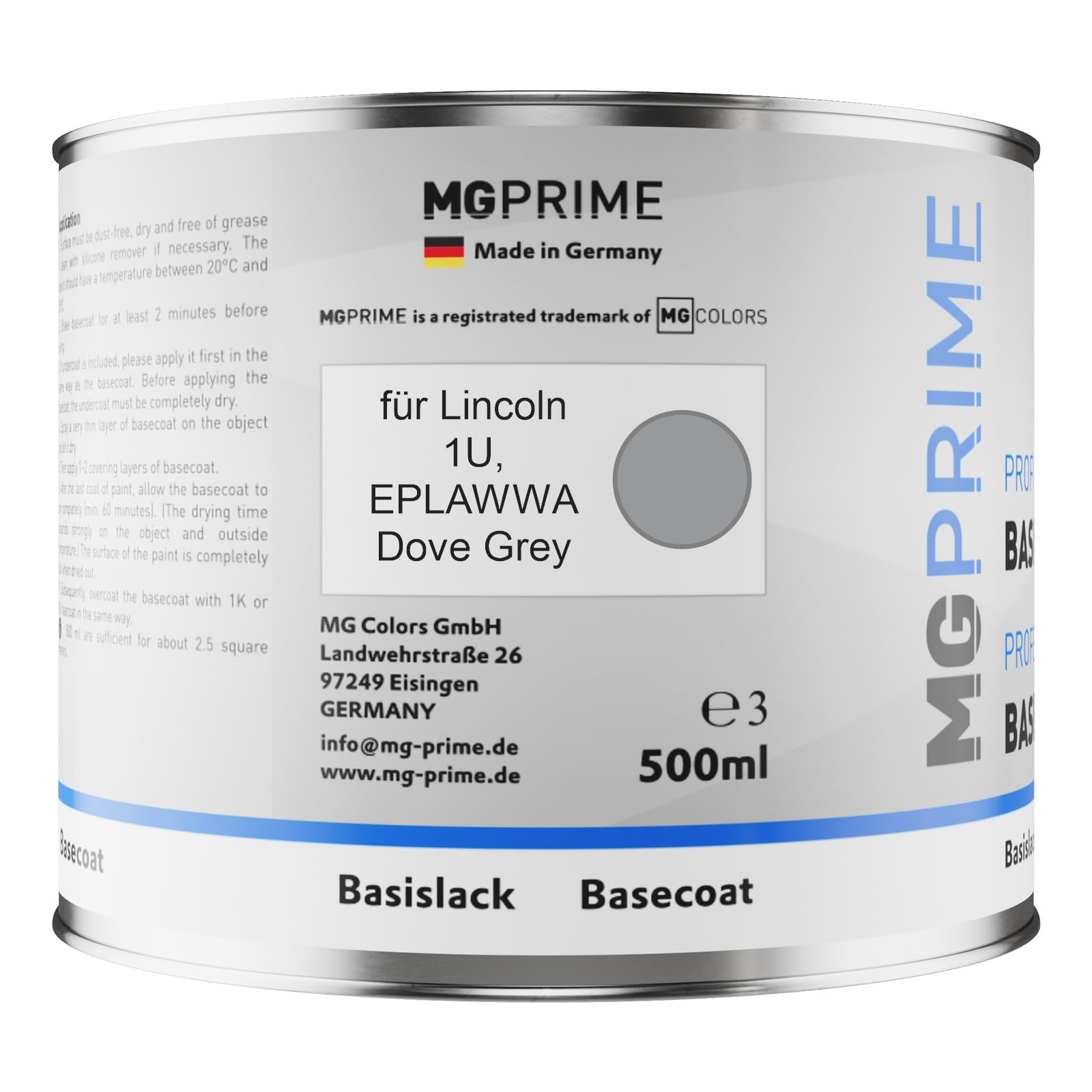MG PRIME Pots de Peinture voiture pour Lincoln 1U / EPLAWWA Dove Grey 1,25L