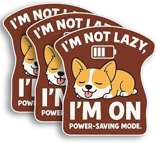 I’m Not Lazy I’m On Power Saving Mode Sticker – Funny Sleeping Dog Vinyl Decal – 3pcs Waterproof Stickers for Laptop, Notebook, Helmet, Cup, Water Bottle – 3x3in