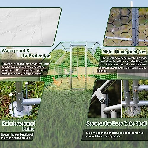 Image of Green Chicken Coop Large Metal Chicken Run Chicken Coops for 6 /10 Chickens Poultry Cage with Waterproof Cover for Rabbits Duck Walk-in Chicken House for Yard Chicken Pen