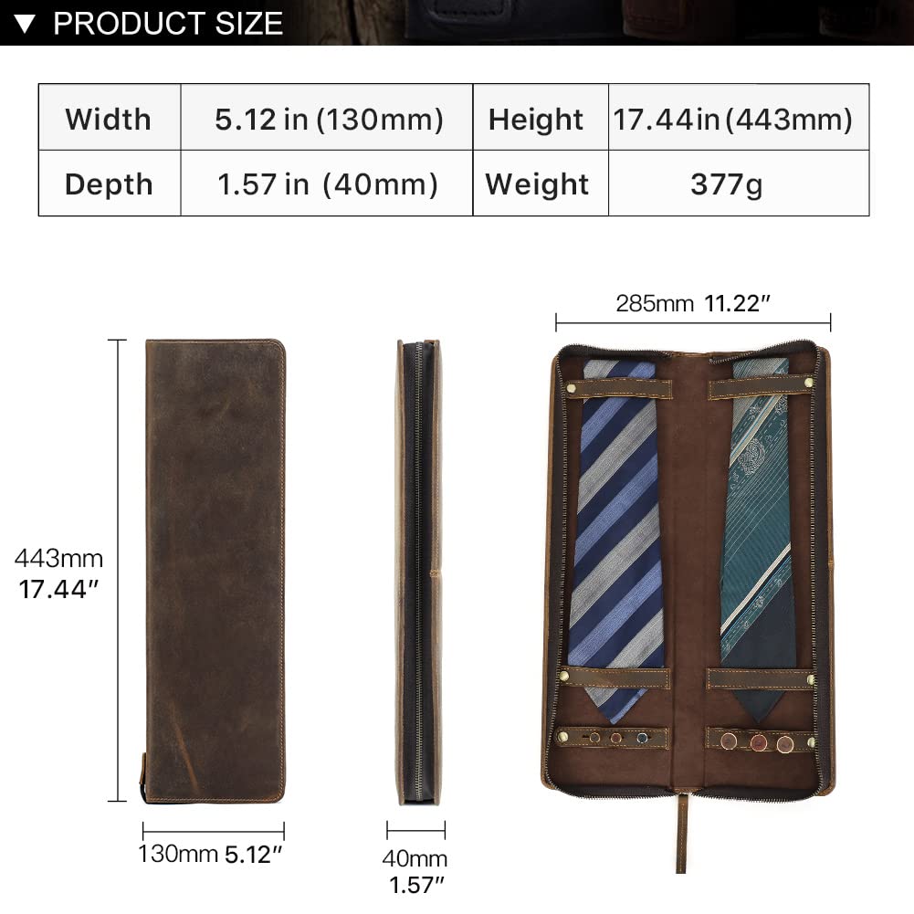 Hiram Scatola porta cravatte in vera pelle, organizer portatile per cravatte per viaggiatori d'affari, 4003-caffè, For 2 Ties, Custodia per cravatte