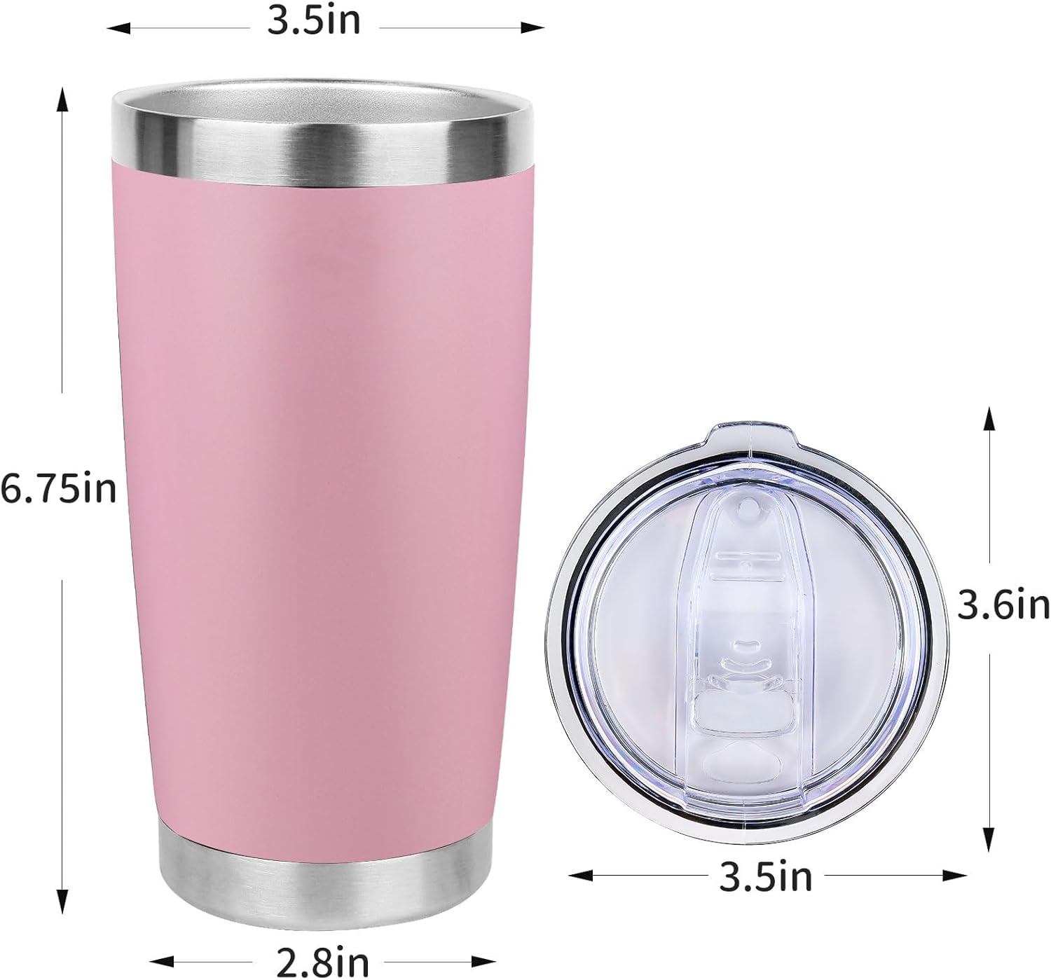 20oz Stainless Steel Tumbler with Lid, Travel Mug - Double Wall Vacuum Powder Coated Cup - Light Pink, 1 Pack - Image 3