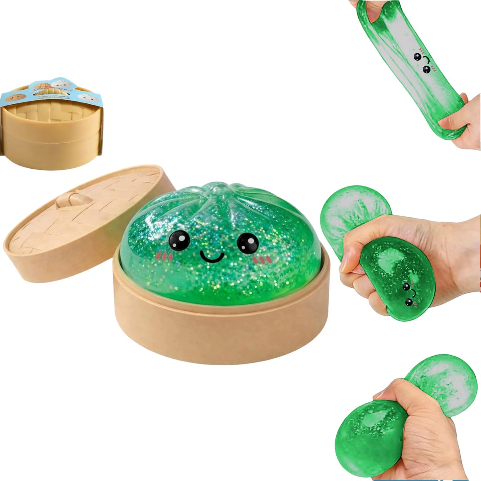 Glitter Dumpling Squishy, New Cute Squishy Dumplings With Steamer Box Soft Squeezable Fidget Toy For Adults Birthday And Graduation Gifts (C-1) — image 1