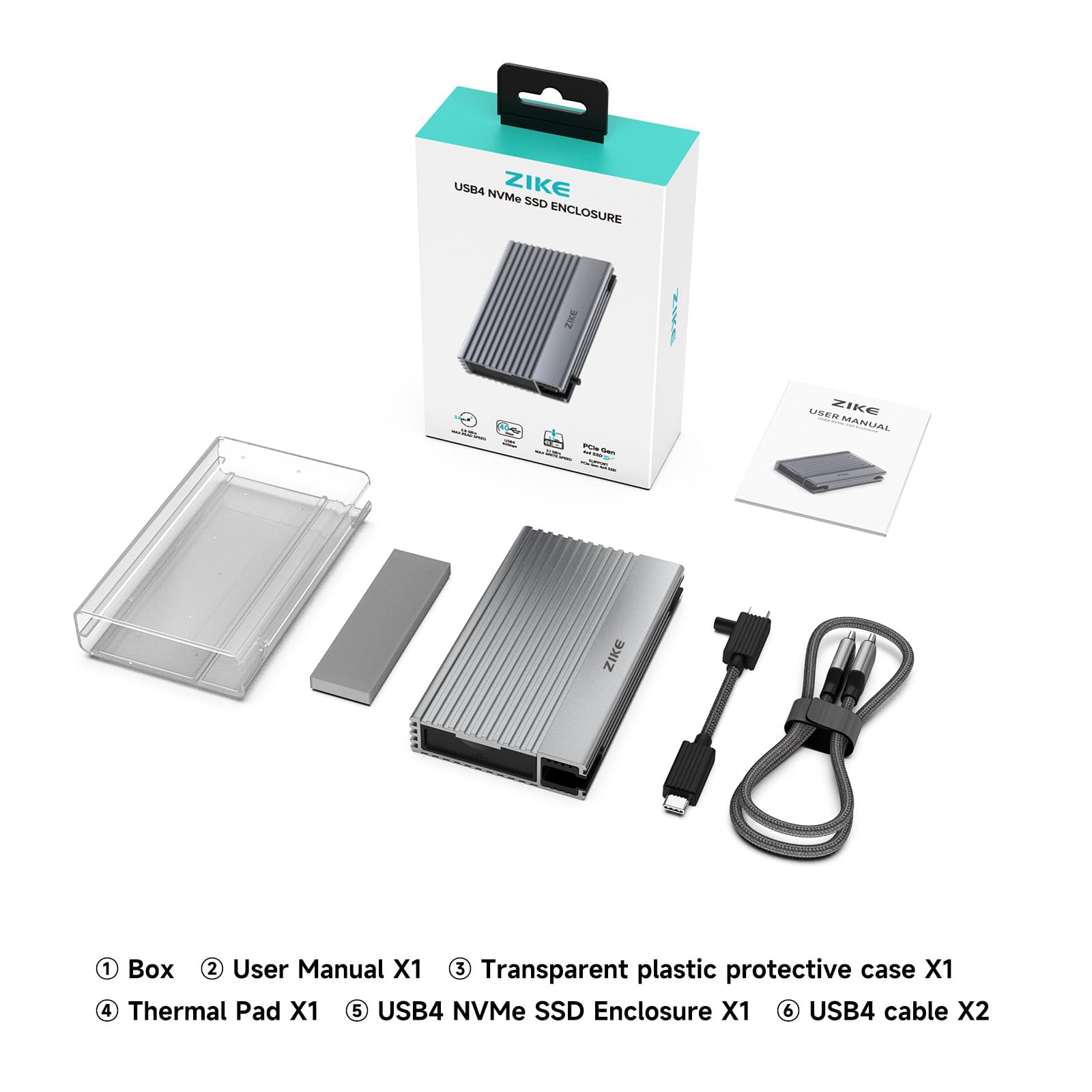 ZIKE Alloggiamento SSD da 40 Gbps M.2 NVMe USB4 fino a 3811 MB/s in alluminio Z666, compatibile con Thunderbolt4 M.2 M-Key 2280, USB4 USB3.2 Gen2/Gen1 PCI-E Gen 4x4