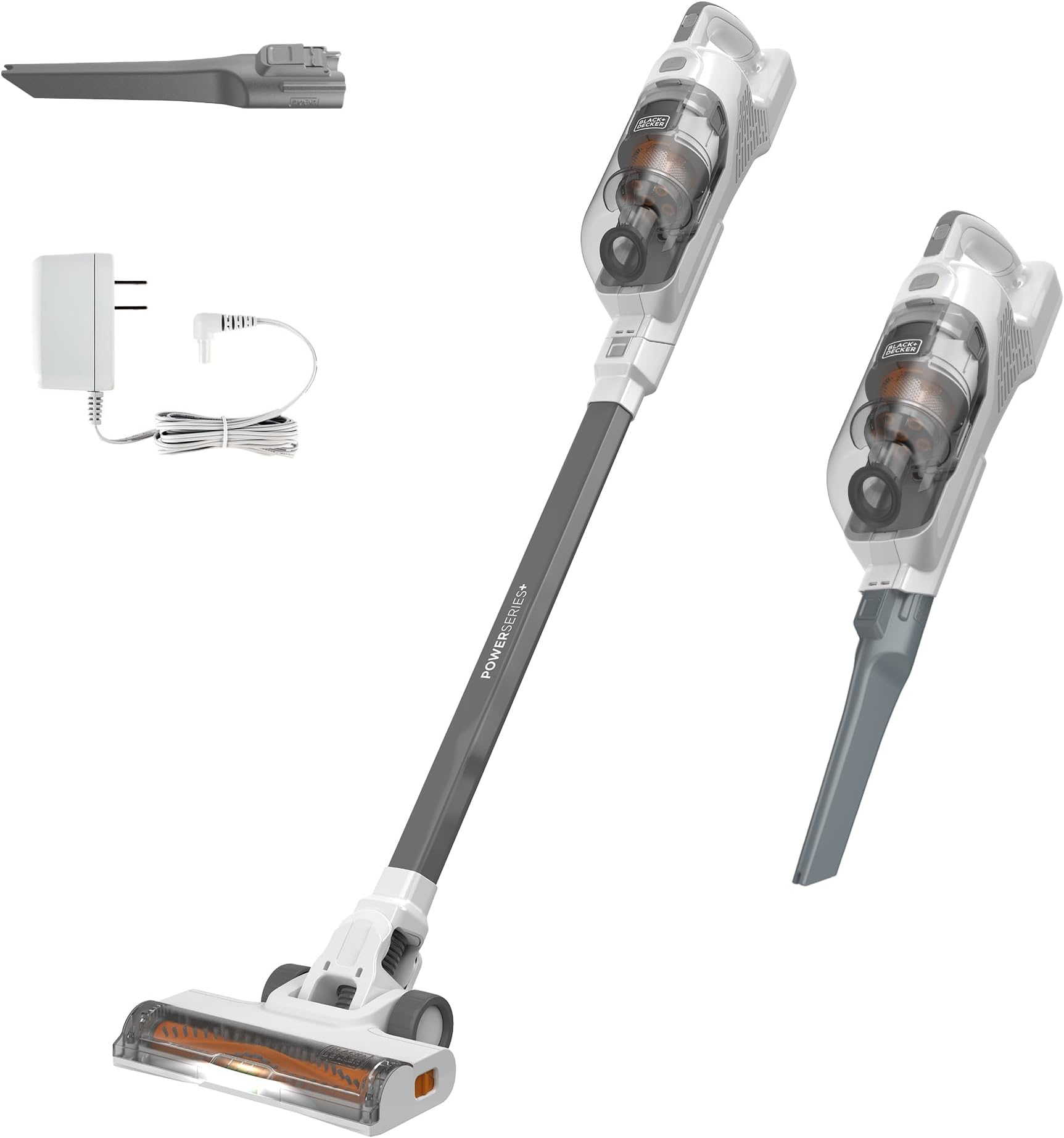 BLACK+DECKER POWERSERIES+ 20V MAX Cordless Stick Vacuum Cleaner with LED Floor Lights, Bagless, Lightweight, Cordless Vacuum Cleaners for Home, Up to 44 Minutes, Powerful Suction, Gray (BHFEA520J)
