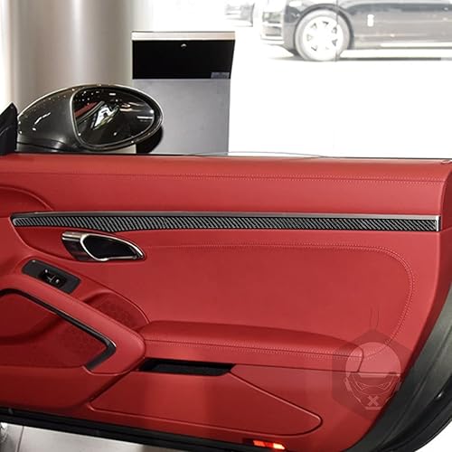 Miniatura 2 de Tira decorativa de fibra de carbono real para manija de puerta interior de coche, tira decorativa, adhesivo suave compatible con Porsche 718 982