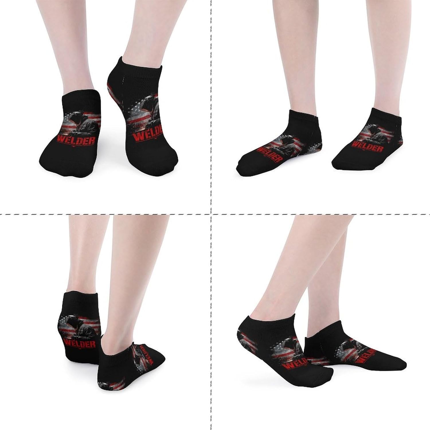 Vintage Welder Welding USA Flag Socks for Men Women 5 Pairs Ankle Socks