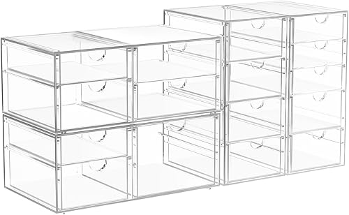 Miniatura 1 de 16 cajones, organizador de maquillaje de escritorio acrílico, organizador de cajones de plástico, solución de almacenamiento apilable para