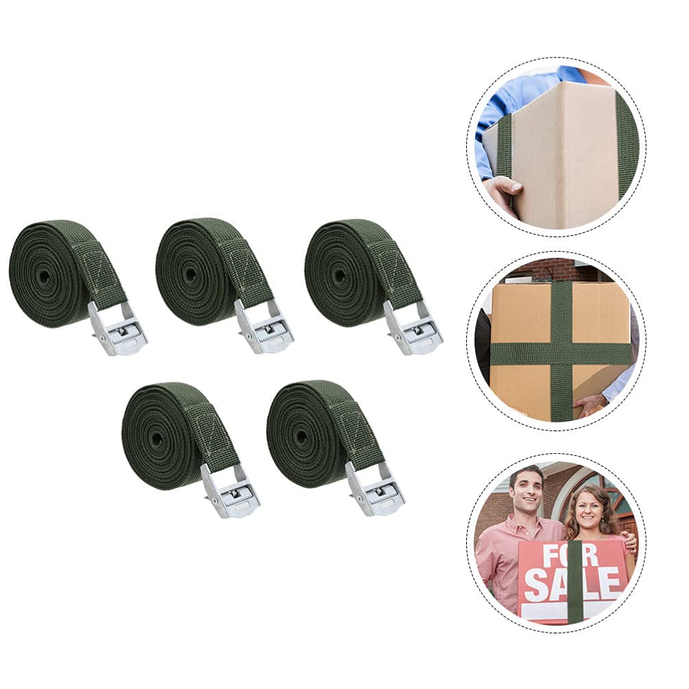 Fascette per cavi Heavy Duty 5pcs Cinghie di ancoraggio con fibbia Cinghie di ancoraggio regolabili Fibbia a camma Cinghie di ancoraggio per camion carico Rimorchio bagagli Fascette verde scuro