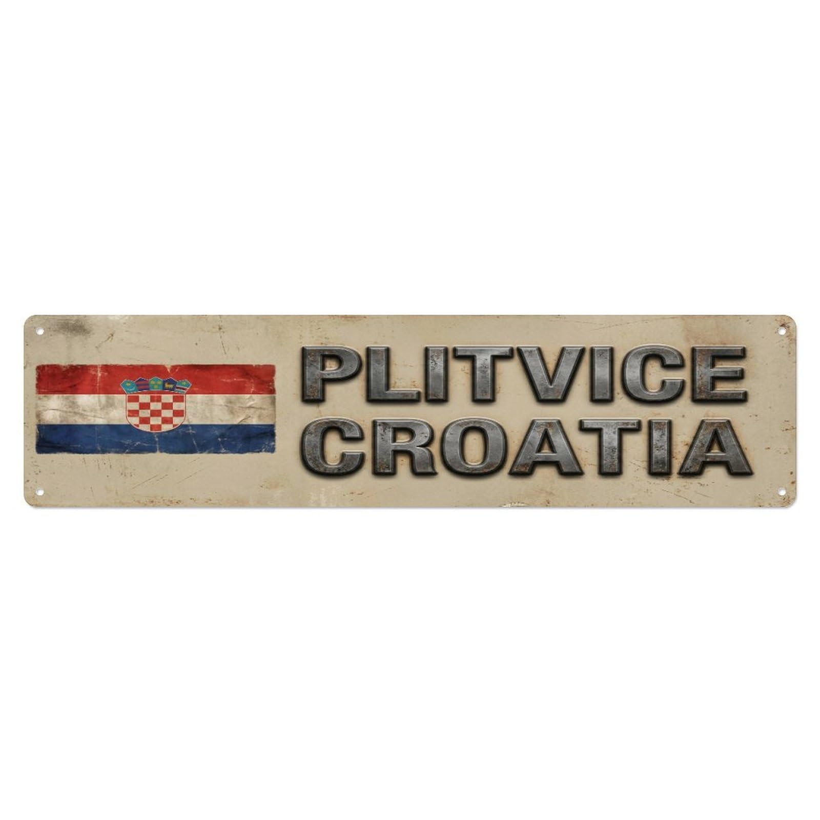 Metal Tin Sign Vintage Plitvice Croatia Flag Decor Rustic Travel