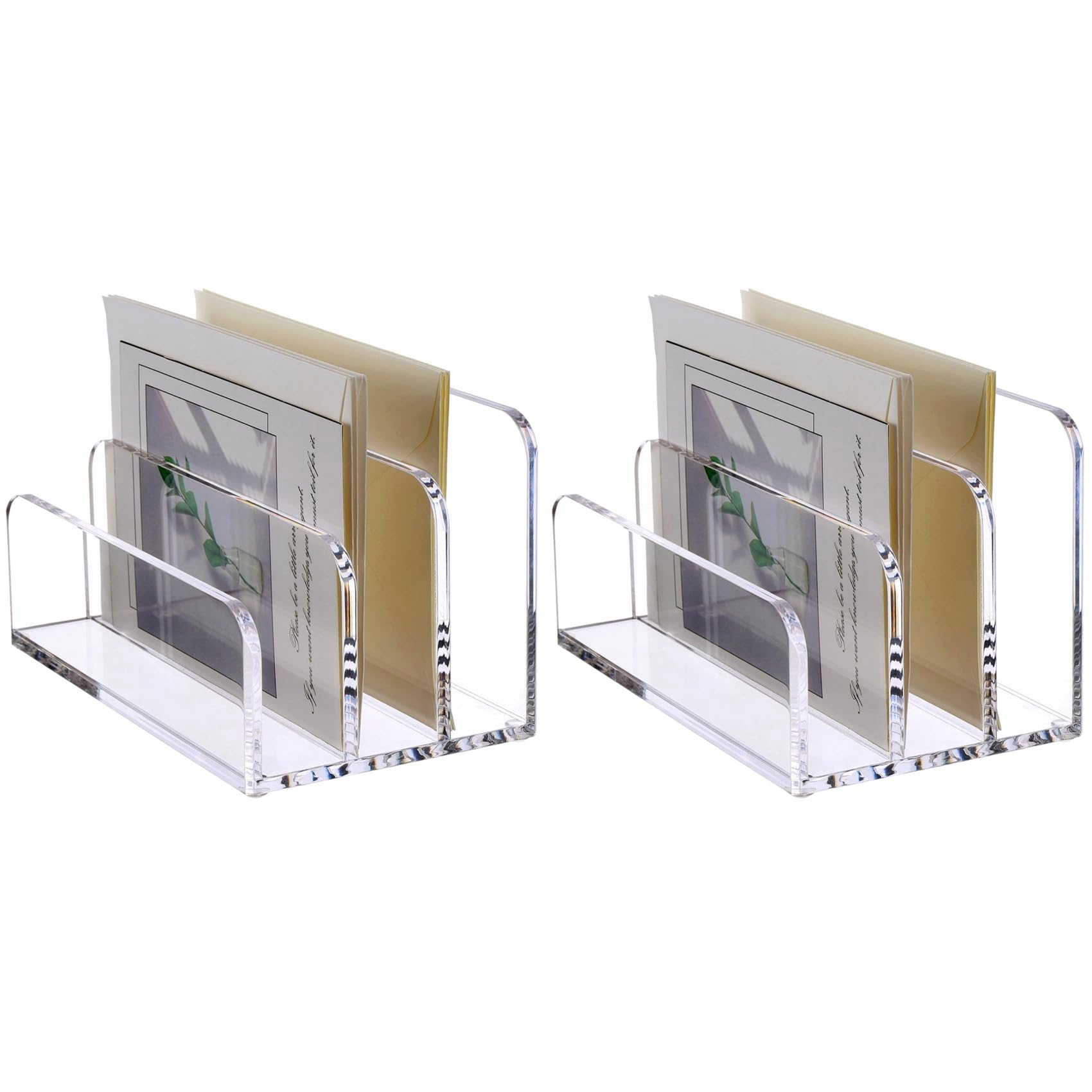 Jnchdghwa 2X 3 Compartments Mail Organizer Letter Holder for Desk,Vertical Letter Holder,File Sorter Acrylic Desk Organizer