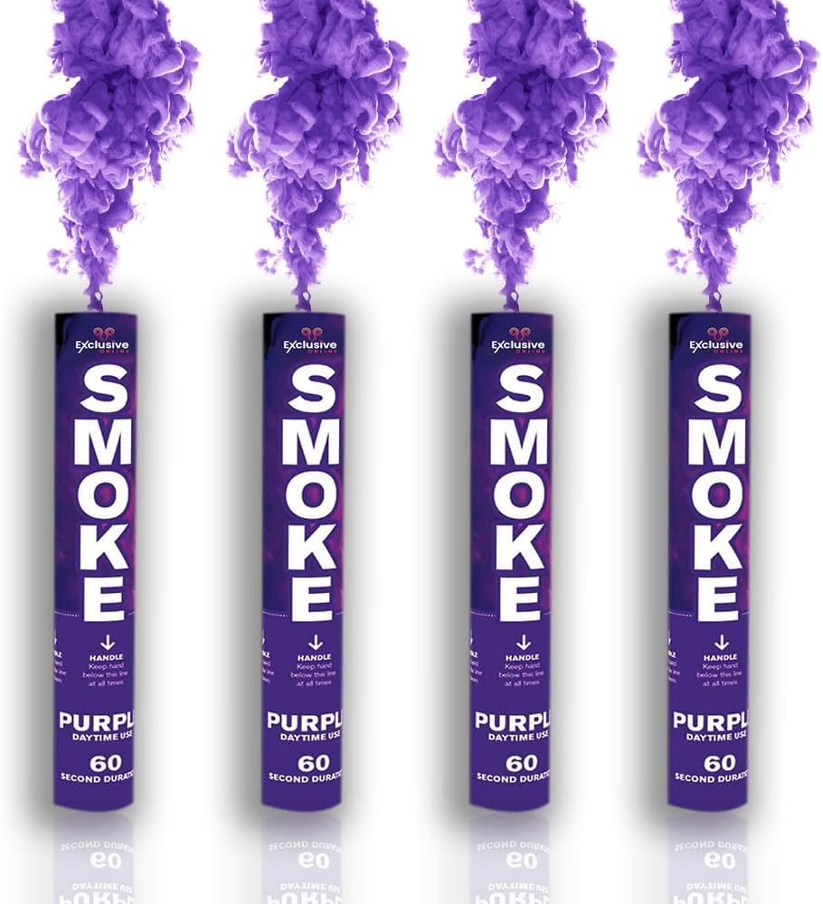 Pack of 4 Party Ring Pull Handheld Daytime Smoke for Paintball, Weddings, Photoshoots & Special Effects (Purple)