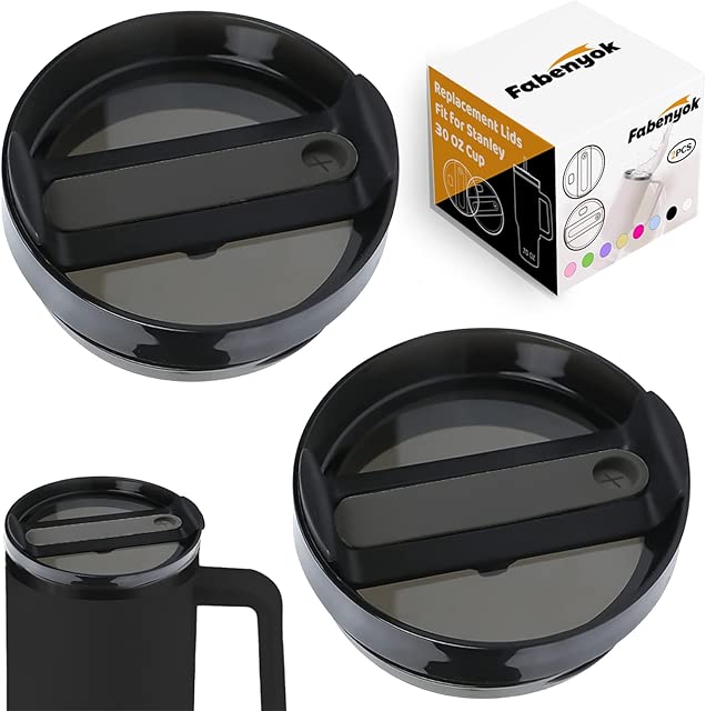 30 OZ Tumbler Lid Replacement Fit for Stanley Cup, 2 Pack Replacement Lids Fit for Stanley Travel Tumbler, Spill Proof Tumbler Covers for Stanley Cup Accessories (Opaque - Black)