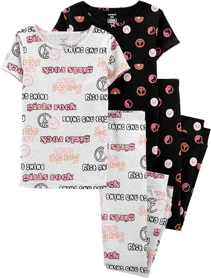 Carter's Girl's 4-Piece Cotton PJ Set, Peace, 6 Years2