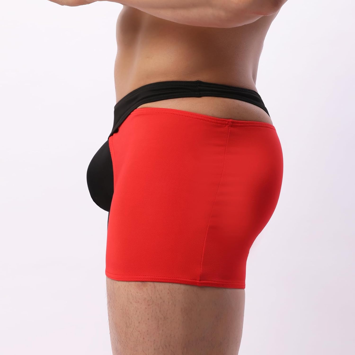 Men’s Open Back Boxer Briefs Red Black Low Rise Cutout Shorts for Club Party & Lingerie