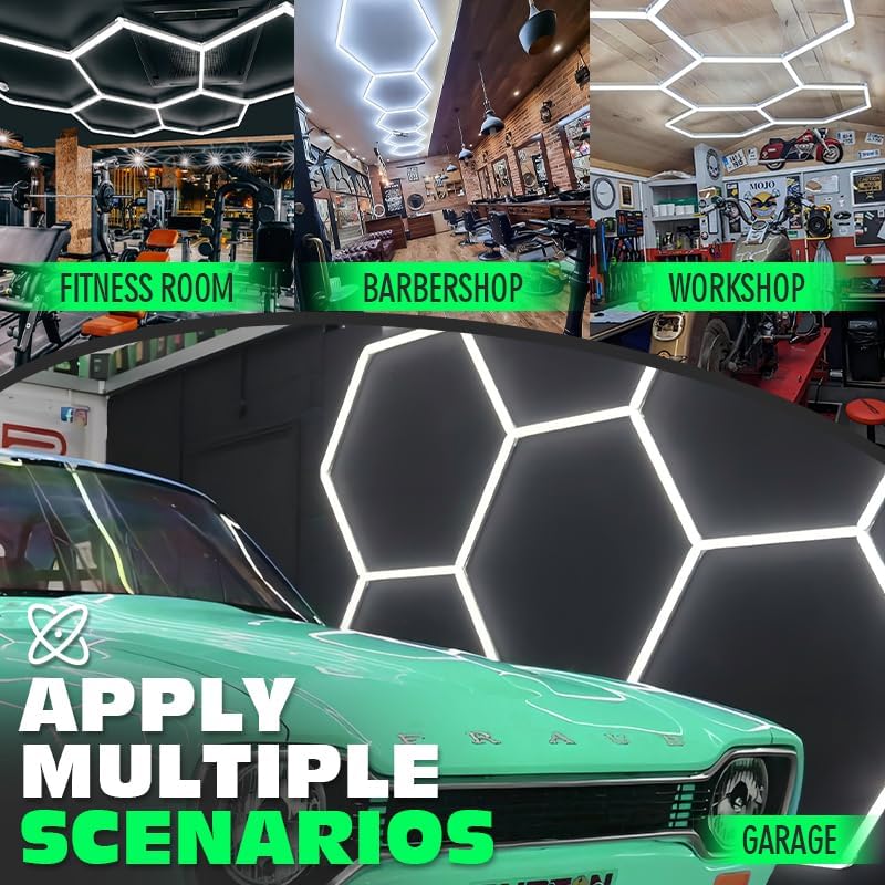 Hexagon Garage Lights, 3 Niveles de Ajuste de Brillo Led de 25 Paquetes, 216W, 25920LM, Luzes de Techo para Garaje, Centro Comercial, taller y Detallado de Coches