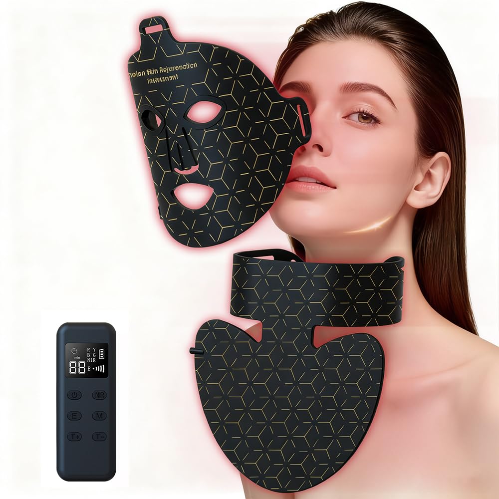 Masque De Beauté Avec Infrarouge Proche, Masque Lumineux 8 Couleurs Pour Visage Cou, USB Rechargeable,Minuterie