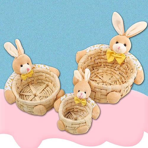 Miniatura 7 de Juego de 3 cestas de caramelo de conejo sin asa para llavero de escritorio de nueces de chocolate, cesta de animales de peluche de conejo, caja de